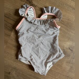 🌺10/$20 H&M Black & White Baby Striped One-Piece with Pink Trim